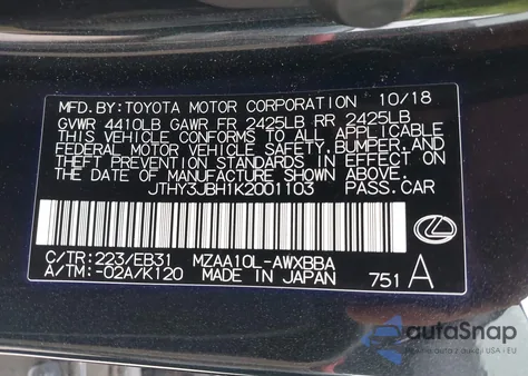 2019 Lexus Ux 200 F Sport from USA, damaged, VIN JTHY3JBH1K2001103